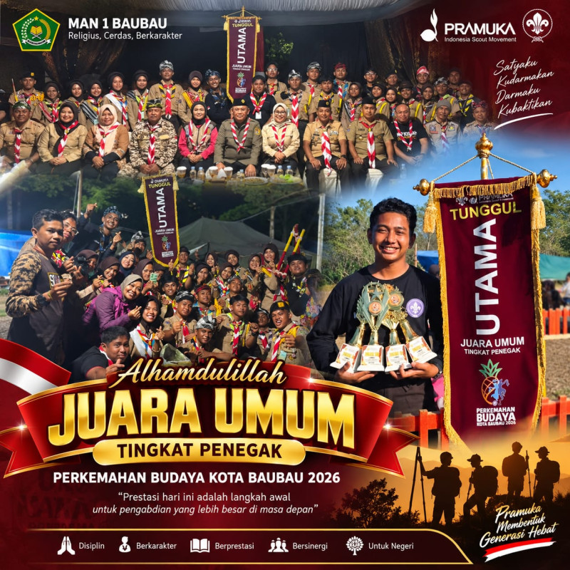 MAN 1 Baubau Sabet Juara Umum pada Kemah Budaya dan Apel Besar Pramuka Ke-65 Tahun 2026